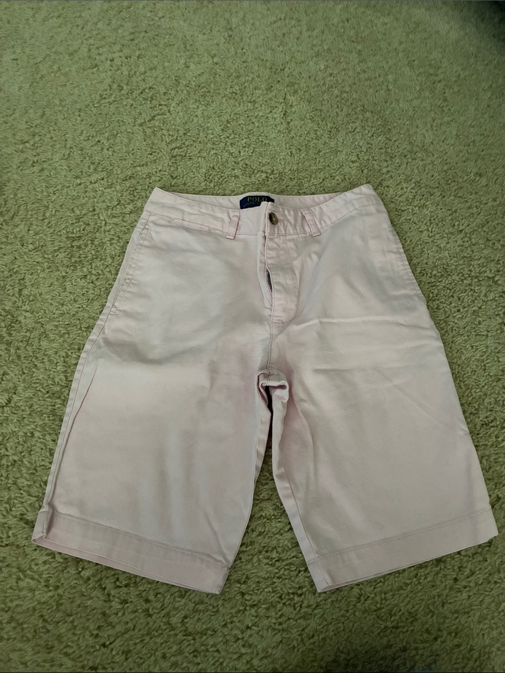 Polo by Ralph Lauren Pale Pink Flat-Front Chino Shorts (size 14).